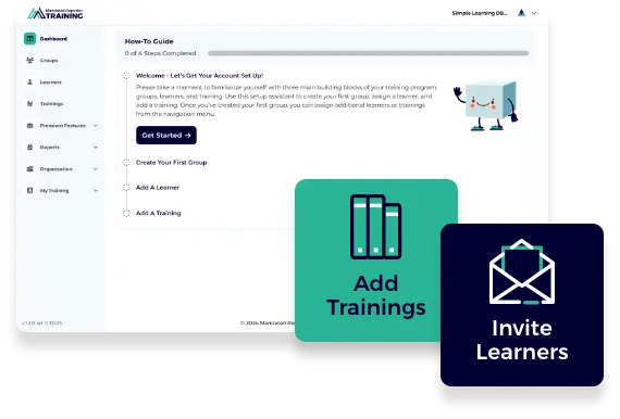 A screenshot shows organizations' onboarding process within the Mandated Reporter Training LMS.